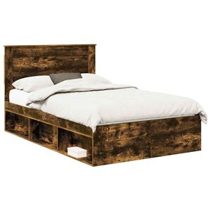 vidaXL Estructura de cama con cabecera Roble ahumado 135 x 190 cm