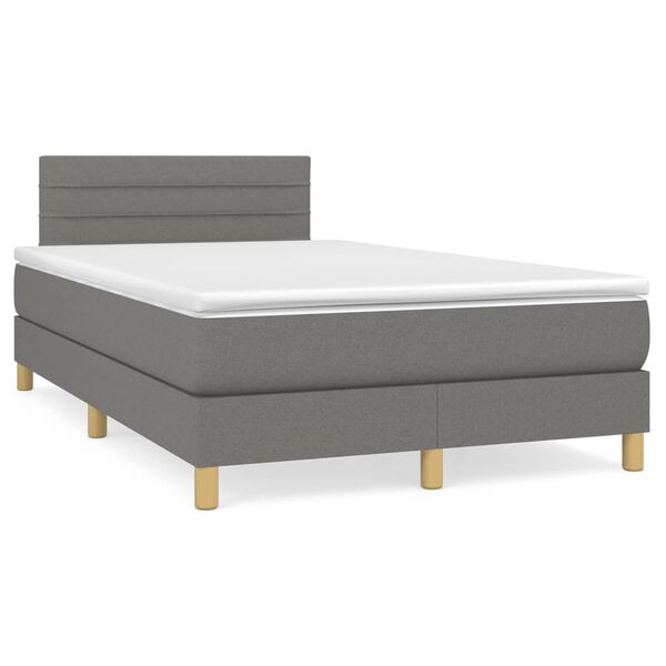 vidaXL Cama box spring con colch&oacute;n y LED tela marr&oacute;n oscuro 120x190 cm