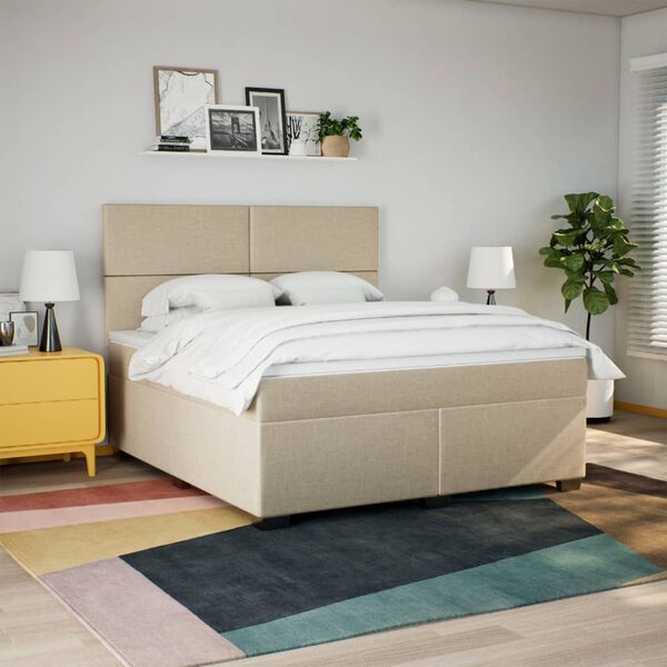 vidaXL Cama box spring con colch&oacute;n tela color crema 180x200 cm