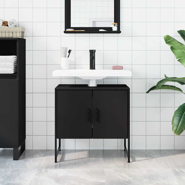 vidaXL Armario para lavabo de ba&ntilde;o madera ingenier&iacute;a negro 60x33x60 cm
