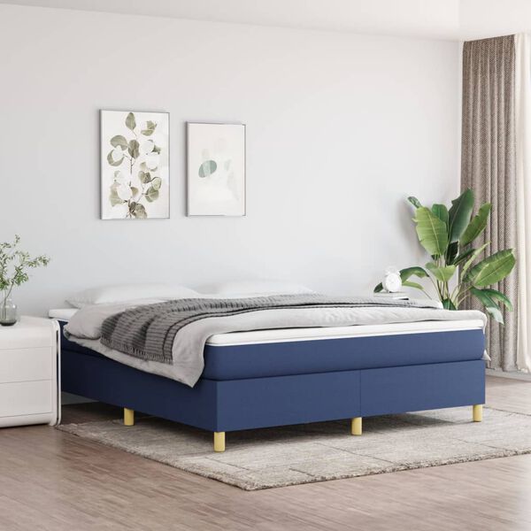 vidaXL Cama box spring con colch&oacute;n tela azul 180x200 cm