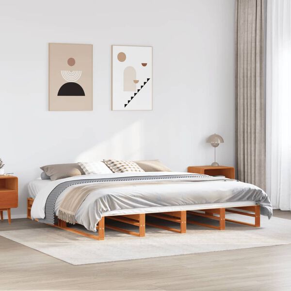 vidaXL Cama sin colch&oacute;n madera maciza de pino marr&oacute;n cera 180x200 cm