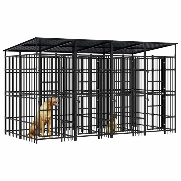 vidaXL Perrera de exterior con techo de acero 7,37 m&sup2;
