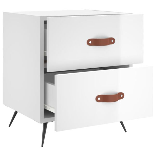 vidaXL Mesita de noche madera de ingenier&iacute;a blanco brillo 40x35x47,5cm