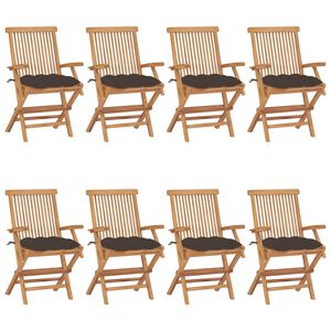 vidaXL Sillas plegables con cojines color topo, 8 unidades, madera maciza de teca.