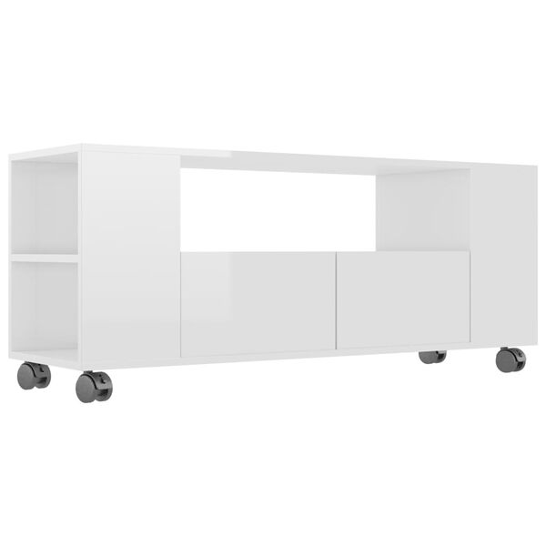 vidaXL Mueble de TV madera contrachapada blanco brillo 120x35x48 cm