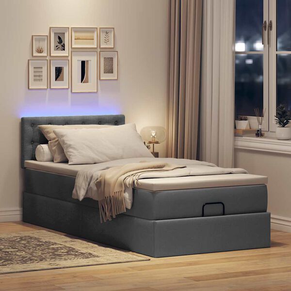 vidaXL Cama otomana con colch&oacute;n y LED tela gris oscuro 80x200cm