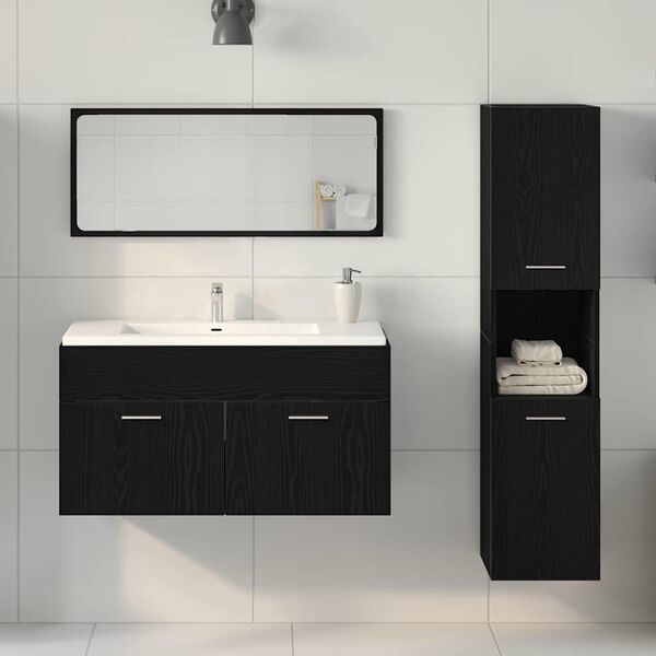 vidaXL Juego de muebles de ba&ntilde;o 3 pcs Roble Negro Madera de ingenier&iacute;a