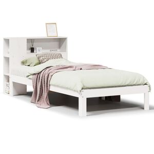 vidaXL Cama con estanter&iacute;a sin colch&oacute;n madera maciza blanco 90x200 cm