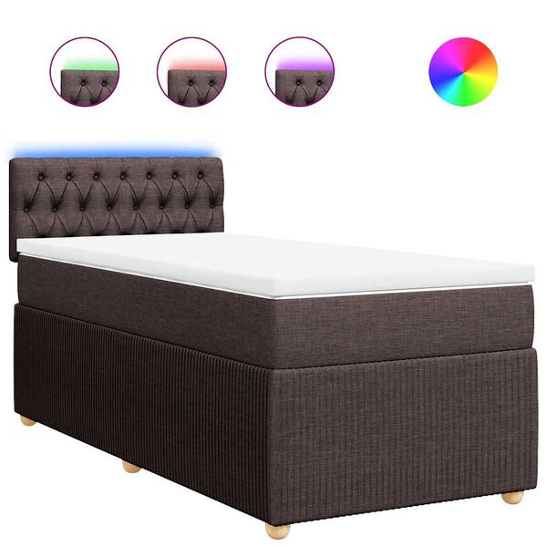 vidaXL Cama box spring con colch&oacute;n tela marr&oacute;n oscuro 90x190 cm