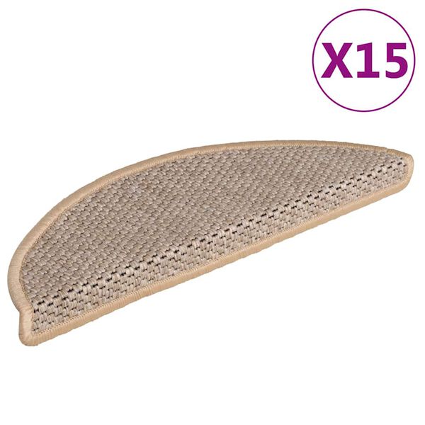 vidaXL Alfombrilla autoadhesiva escalera sisal 15 uds beige 56x17x3 cm