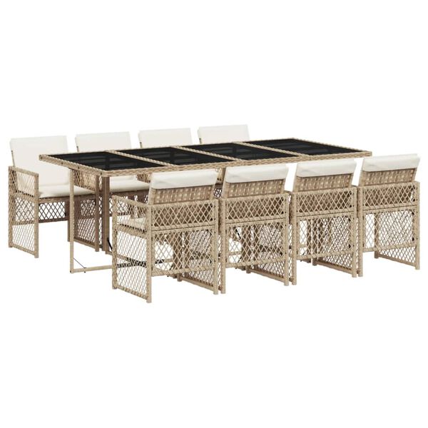 vidaXL Set comedor de jard&iacute;n 9 pzas con cojines rat&aacute;n sint&eacute;tico beige