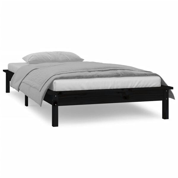 vidaXL Estructura de cama con LED madera maciza negra 75x190 cm