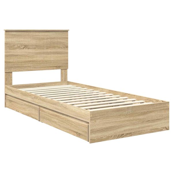 vidaXL Cama con almacenamiento con cabecera Roble Sonoma 90 x 190 cm