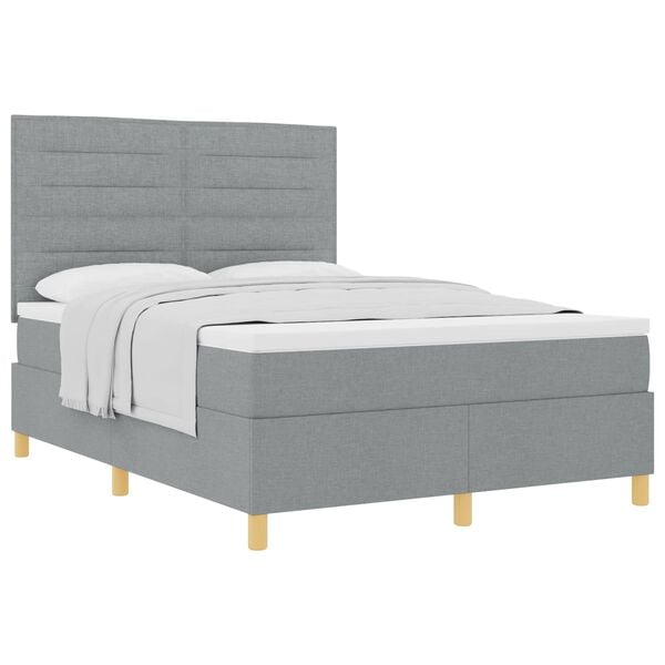 vidaXL Cama tipo Box Spring con colch&oacute;n Gris Claro 140 x 190 cm tela