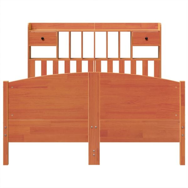 vidaXL Cama con estantería sin colchón madera maciza marrón 160x200 cm