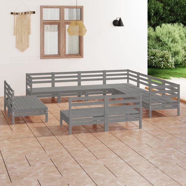 vidaXL Juego de muebles de jard&iacute;n 11 piezas madera maciza de pino gris