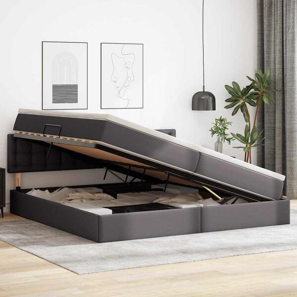 vidaXL Cama con almacenamiento y colch&oacute;n con colch&oacute;n Gris 200 x 200 cm