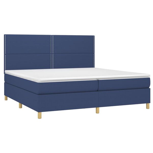 vidaXL Cama box spring colch&oacute;n y luces LED tela azul 200x200 cm