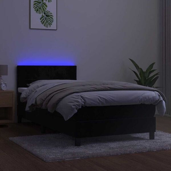 vidaXL Cama box spring colch&oacute;n y LED terciopelo negro 80x200 cm
