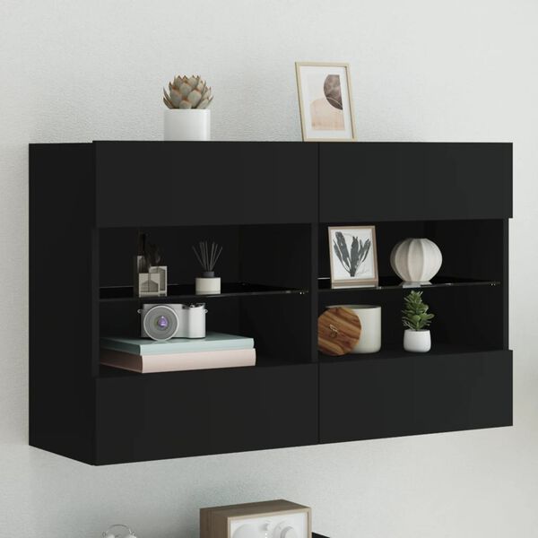 vidaXL Mueble de TV de pared con luces LED negro 98,5x30x60,5 cm