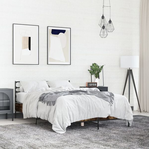 vidaXL Estructura cama madera ingenier&iacute;a metal roble ahumado 140x190cm