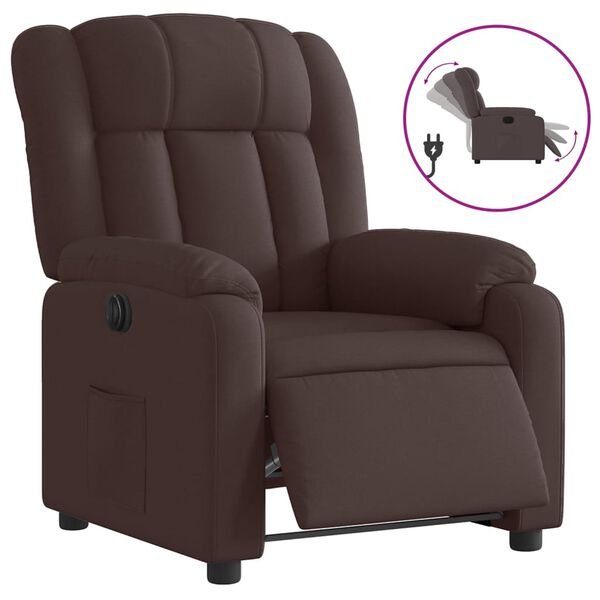 vidaXL Sill&oacute;n reclinable el&eacute;ctrico tela marr&oacute;n oscuro