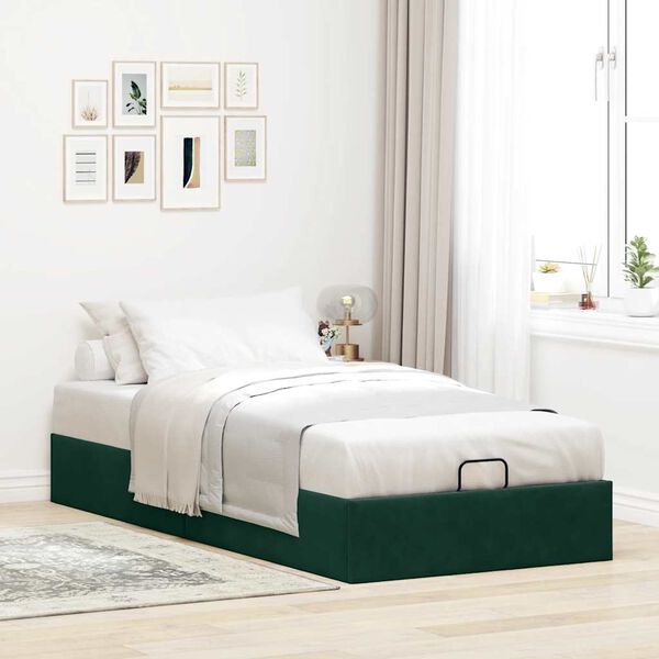 vidaXL Estructura de cama otomana sin colch&oacute;n terciopelo verde oscuro