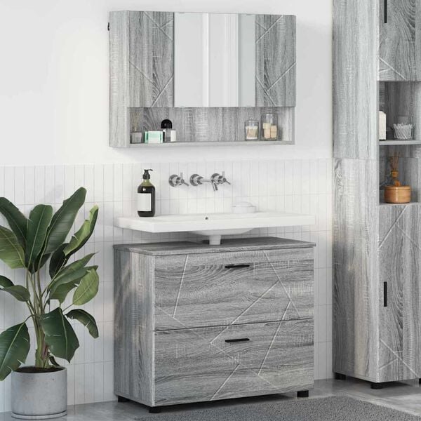 vidaXL Juego de muebles de ba&ntilde;o con caj&oacute;n con puerta 2 pcs Gris Sonoma