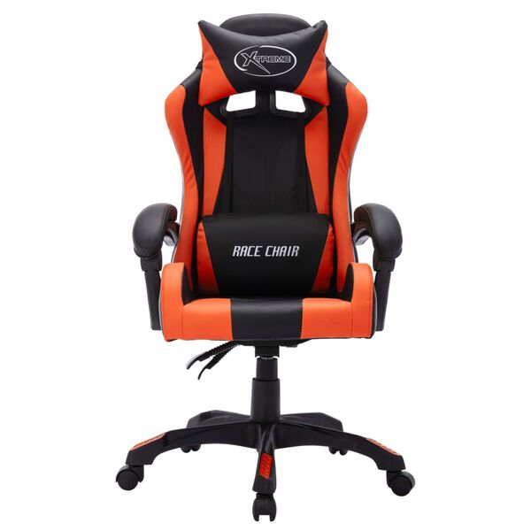vidaXL Silla gaming con luces LED RGB cuero sint&eacute;tico naranja y negro