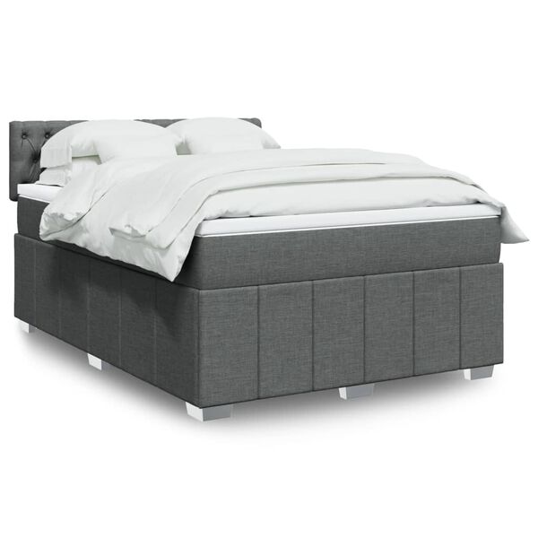 vidaXL Cama box spring con colch&oacute;n tela gris oscuro 140x190 cm