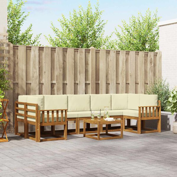 vidaXL Conjunto de sof&aacute;s de exterior con coj&iacute;n 8 pcs Natural y Crema