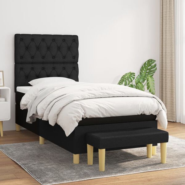 vidaXL Cama box spring con colch&oacute;n tela negro 80x200 cm