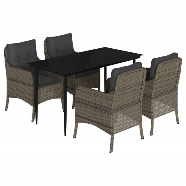 vidaXL Set comedor de jard&iacute;n 5 piezas con cojines rat&aacute;n sint&eacute;tico gris