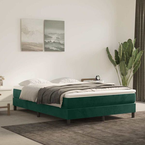 vidaXL Cama box spring con colch&oacute;n terciopelo verde oscuro 140x190 cm