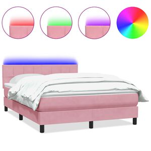 vidaXL Cama box spring con colch&oacute;n y LED terciopelo rosa 160x210 cm