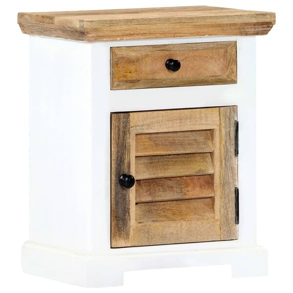 vidaXL Mesita de noche mango macizo rugoso blanco y marr&oacute;n 40x30x50 cm