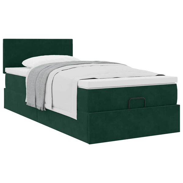vidaXL Cama otomana con colch&oacute;n 120x190 cm terciopelo verde oscuro