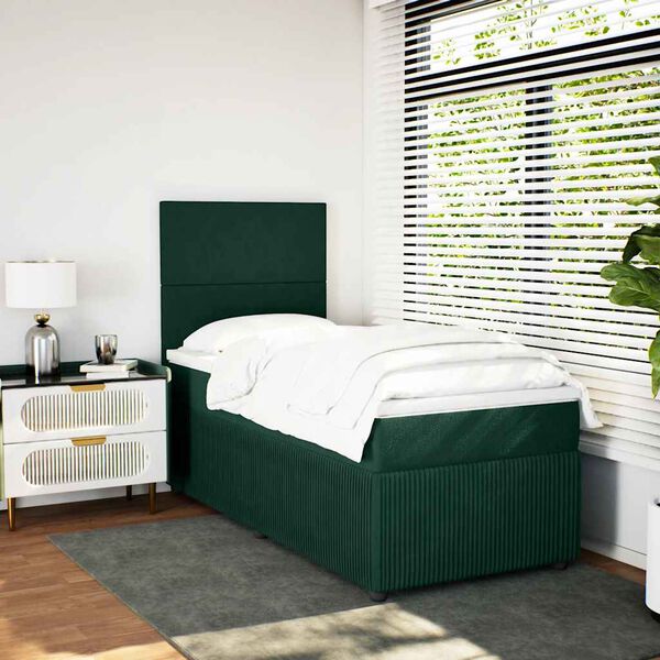 vidaXL Cama box spring con colch&oacute;n terciopelo verde oscuro 80x200 cm
