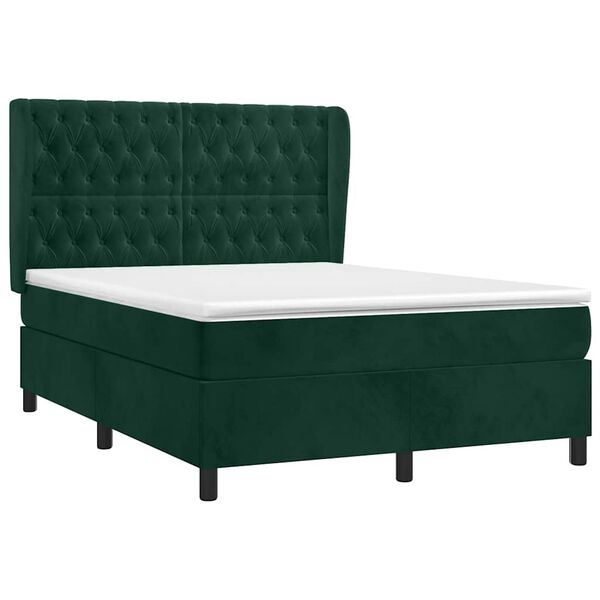 vidaXL Cama box spring con colch&oacute;n terciopelo verde oscuro 140x190 cm