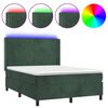 vidaXL Cama box spring colch&oacute;n y LED terciopelo verde oscuro 140x190cm
