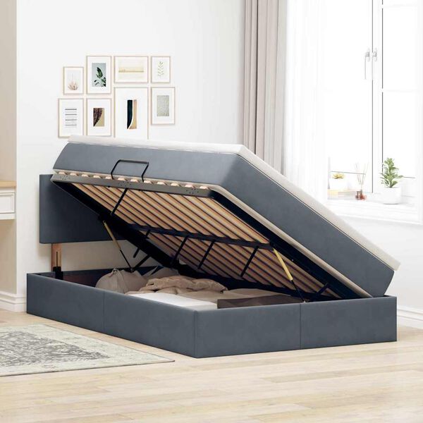 vidaXL Cama con almacenamiento Gris oscuro 120 x 200 cm Terciopelo