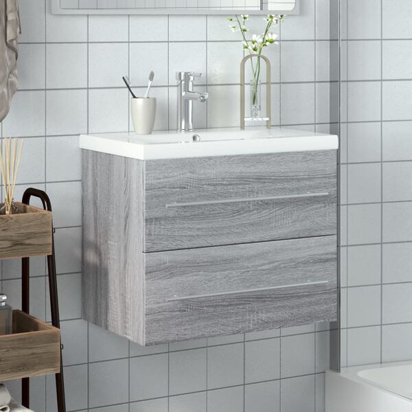 vidaXL Mueble de ba&ntilde;o con lavabo integrado gris Sonoma