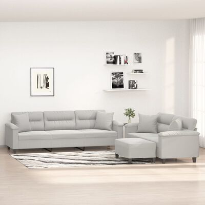 vidaXL Juego de sofás con cojines 3 piezas tela microfibra gris claro