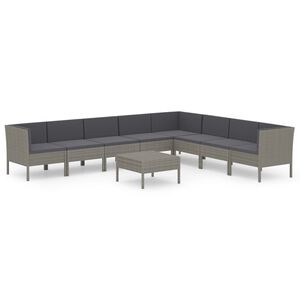 vidaXL Set de muebles de jard&iacute;n 9 pzas y cojines rat&aacute;n sint&eacute;tico gris