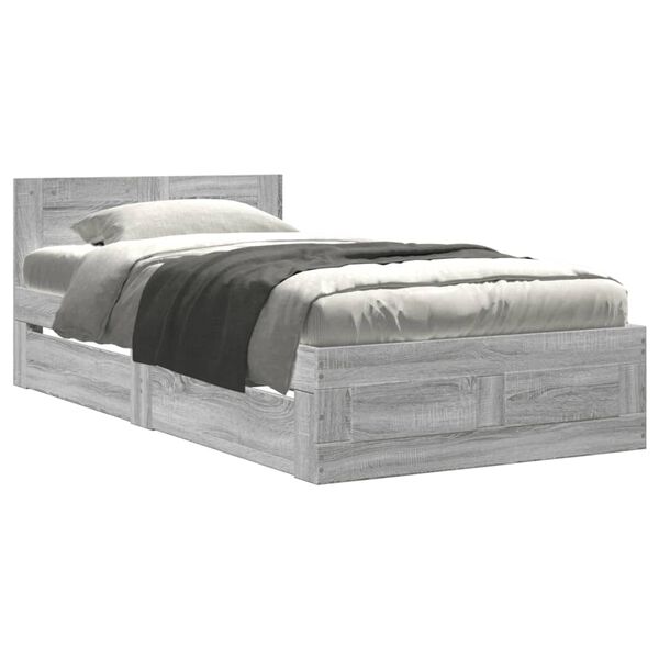 vidaXL Cama con cabecero madera de ingenier&iacute;a gris Sonoma 90x200 cm
