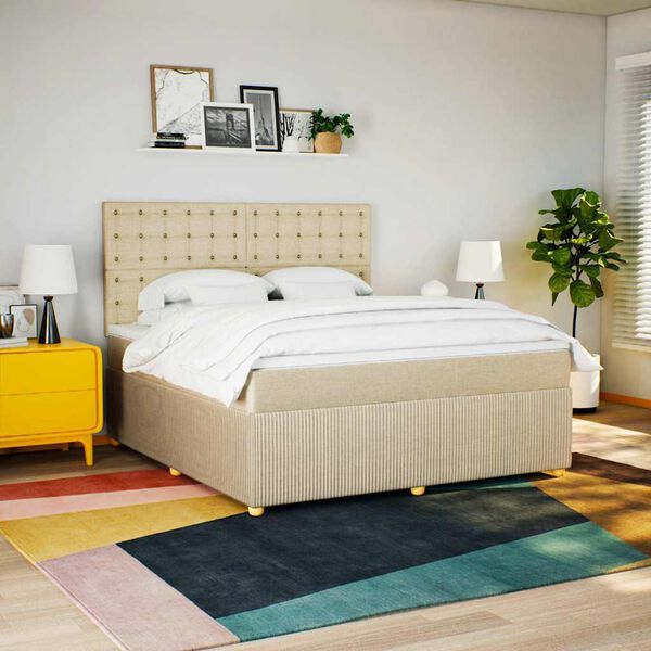 vidaXL Cama box spring con colch&oacute;n tela color crema 180x200 cm