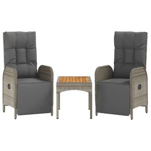 vidaXL Sillas reclinables jard&iacute;n 2 uds con mesa rat&aacute;n sint&eacute;tico gris