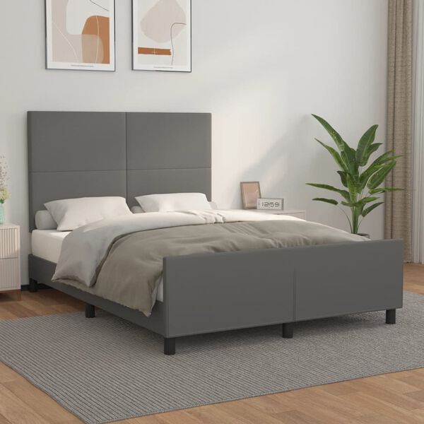vidaXL Estructura de cama sin colch&oacute;n cuero sint&eacute;tico gris 140x190 cm
