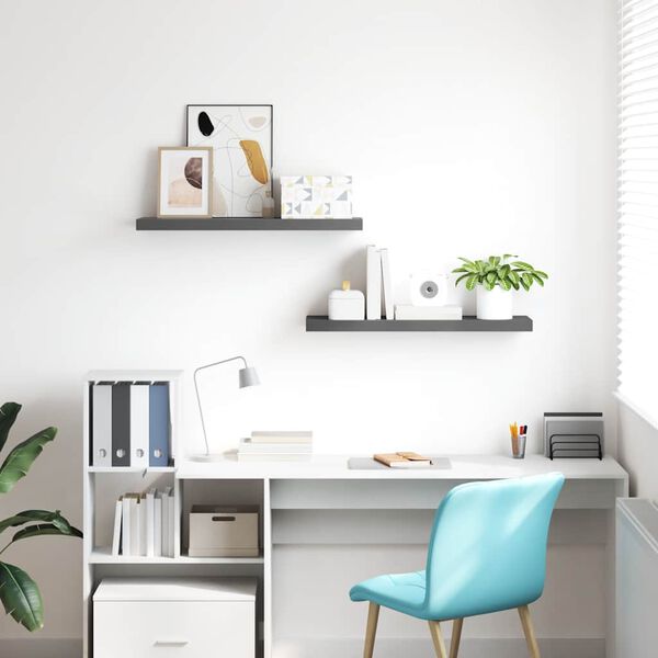 vidaXL Estante flotante de pared 2 uds MDF gris brillo 80x23,5x3,8 cm